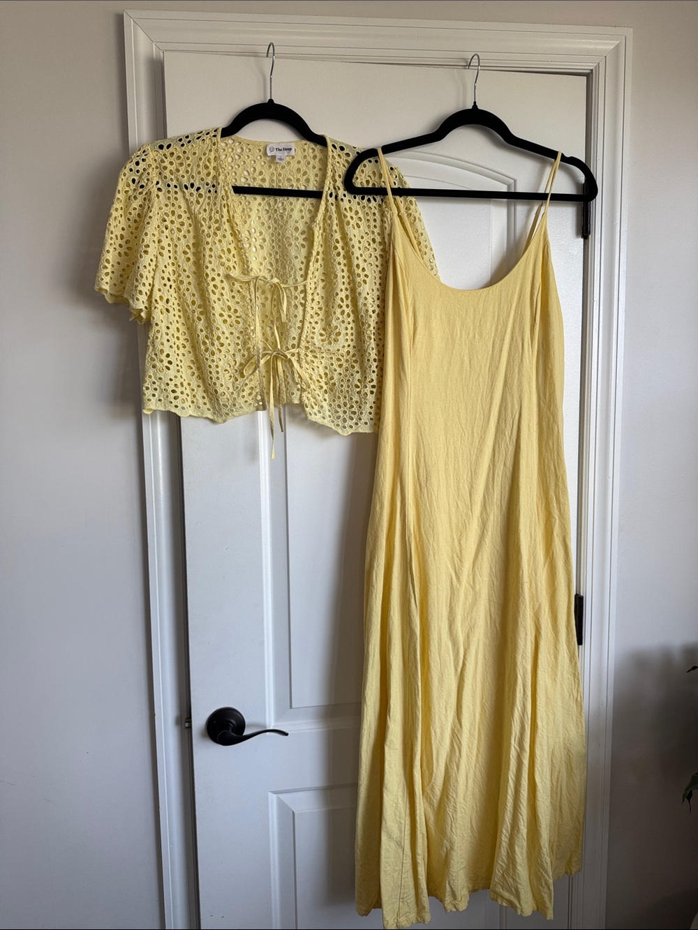 Sunny Yellow Spaghetti-Strap Maxi Dress with Eyelet Tie-Front Cover-Up